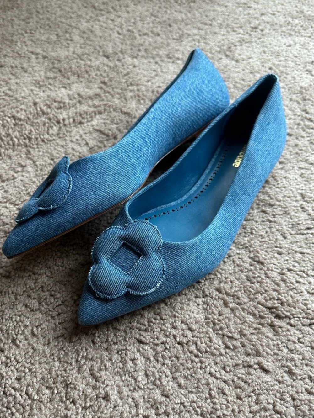 Larroude Blue Denim Flats 8.5 New
